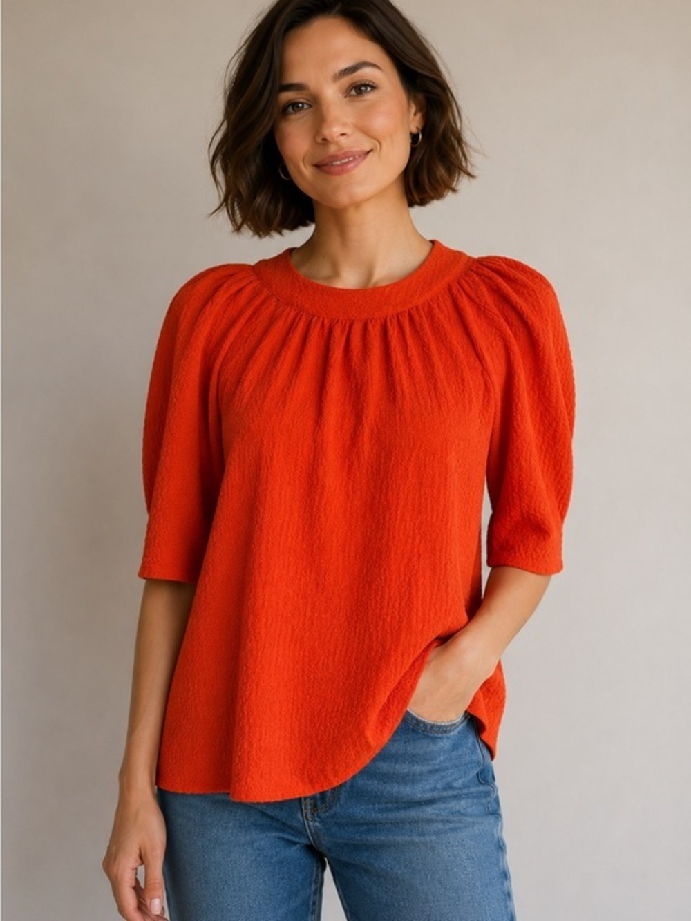 Calvin Klein Textured Orange Blouse Size Small NWT